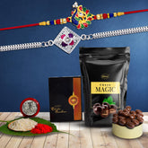 (K2_298+A62_Sp) Multicolor Rakhi With Chocolate Magic 32Gm, Silver Color Pooja Coin, Roli Chawal & Greeting Card | Occasion | Bracelets For Men Stylish |Set Of 2 Rakhi |