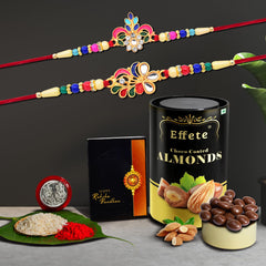 (K2_556+557_CA) Rakhi Combo with Chocolate Almonds 96gm, stylish rakhi for brother, Rakhi & Chocolate for brother, rakhi brother, rakhi with gift, handmade rakhi, Set of 2 Rakhi