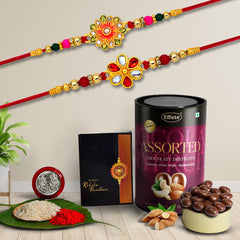 (K2_322+323_AS) Rakhi Combo with Assorted Chocolate Dryfruits 96gm, Rakhi for brother with gift, chocolate gift pack, rakhi with Chocolate Gift Hemper, Fancy Rakhis for men, Set of 2 Rakhi