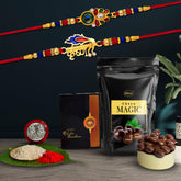 (K2_319+320_SM) Multicolor Rakhi Combo & Choco Magic (Pouch)| Rakhi & Chocolate for brother | Fancy Rakhis for men stylish | rakhi with gift | Rakhi Combo | Set of 2 | Chocolate