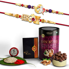 Beautiful Rakhi For Brother | OM Rakhi | Peacock Rakhi | Set Of 2 with Choco Magic, Pooja Coin (K1_510_AS)