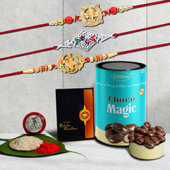 (K3_908+909+A42_CM) Rakhi Combo with Chocolate Magic | Rakhi for brother with gift | Fancy Rakhis for men stylish |rakhi combo for brother | Set of 3 Rakhi | Chocolate |