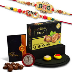 BRO Rakhi | Cool Rakhi For Brother Set Of 2 with Chocolate Almonds 32gm (K2_406+407_CA32)