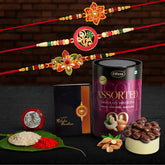 (K3_518+522+526_AS) Rakhi Combo with Assorted Chocolate Dryfruits 96gm | stylish rakhi for brother | Rakhi & Chocolate for brother | rakhi brother | rakhi with gift | handmade rakhi | Set of 3