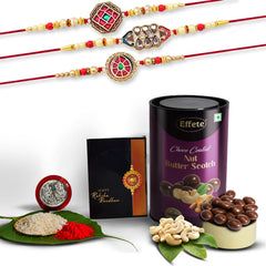 (K3_420+421+422_BS) Rakhi Combo with Chocolate Butter Scotch 96gm, Rakhi & Chocolate for brother, Rakhi with chocolate, rakhi with gift, Rakhi Combo, Set of 3 Rakhi, Chocolate