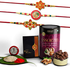 (K3_518+522+526_AS) Rakhi Combo with Assorted Chocolate Dryfruits 96gm | stylish rakhi for brother | Rakhi & Chocolate for brother | rakhi brother | rakhi with gift | handmade rakhi | Set of 3