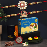 (K2_133+134_Bs32) Multicolor Rakhi Combo With Chocolate Butter Scotch 32Gm, Silver Color Pooja Coin, Roli Chawal, Greeting Card|Stylish Rakhi For Brother|Handmade Rakhi Gift|Set Of 2