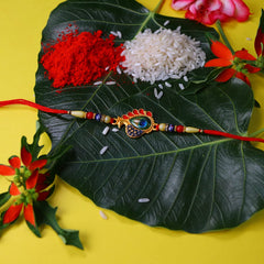 Boy's Multicolor Bracelet/ Rakhi (K1_513_Bs32) & Chocolate Butter Scotch With Silver Color Pooja Coin, Roli Chawal & Greeting Card, Occasion,Set Of 1 Rakhi