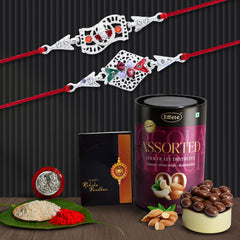 (K2_A42+A43_AS) Rakhi Combo with Assorted Chocolate Dryfruits 96gm| Rakhi for brother with gift | Fancy Rakhis for men stylish |rakhi combo for brother | Set of 2 Rakhi | Chocolate |