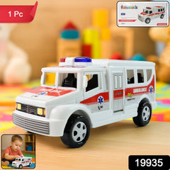 Close-up of Funwoods ambulance toy featuring smooth wheels