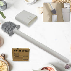 Portable silicone toilet brush with holder on white background