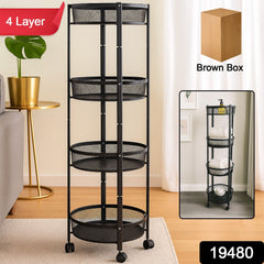 Freestanding 4-Tier Round Mesh Storage Rack in black
