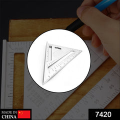 Double side scale triangle tool showing precise measurement scales.