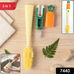 3 in 1 Bottle Cleaning Brush with Silicone Head for Cups and Flasks (1 Pc)