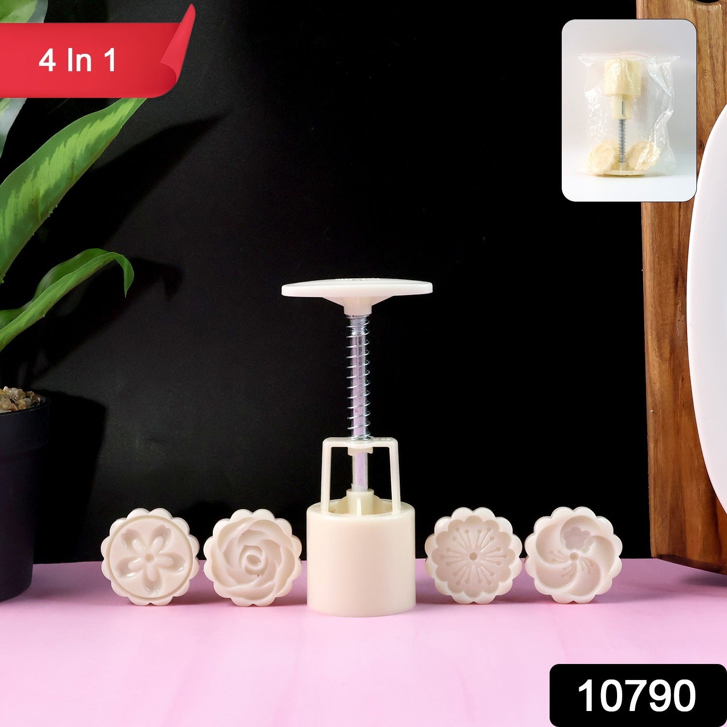Hand pressing dough with spring press cookie & pastry tool