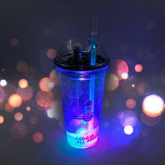 Astronaut-themed insulated tumbler cup with LED light and straw