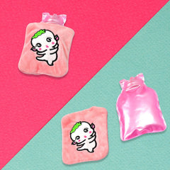 Pink Cartoon Hot Water Bag close-up of soft fabric cover