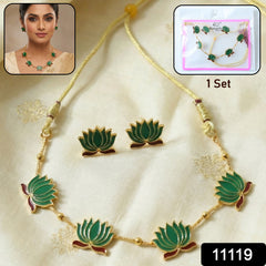 Close-up of Lotus Necklace with Matching Stud Earrings