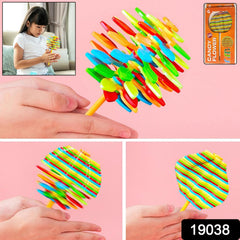 Close-up of Sweet Spin flower candy toy in bright colors