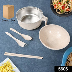 Rice Bowl Noodle Set with Fork, Spoon, and Chopsticks