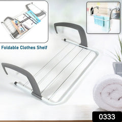 Folding drying rack hanging on balcony rail