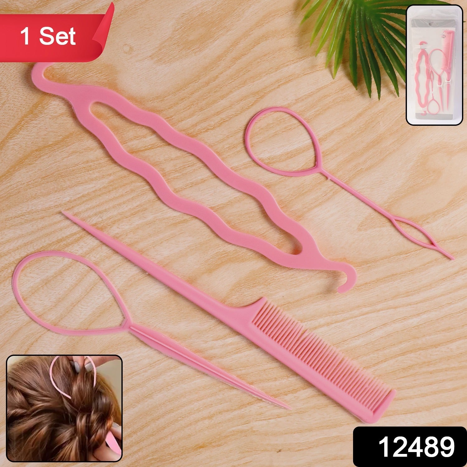 Woman using hair styling tool on long hair