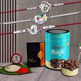 (K3_A8+A13+C1_CM) Rakhi Combo with Chocolate Magic, Rakhi & Chocolate for brother, Rakhi with chocolate, rakhi with gift, Rakhi Combo, Set of 3 Rakhi, Chocolate