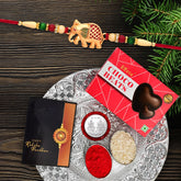 (K1_305_CB32+DS) Multicolor Rakhi Combo with Chocolate Beats , Silver Color Pooja Coin, Roli Chawal & Greeting Card, Occasion, Rakhi & Chocolate for brother, bracelets for men stylish, rakhi with gift, Rakhi Combo, Set of 1 Rakhi, Rakhi Choc