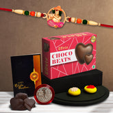 (K1_522_CB32) Multicolor Idol ganesh rakhi Combo with Chocolate Beats 32gm, Silver Color Pooja Coin, Roli Chawal & Greeting Card | Occasion | Rakhi for brother with gift | bracelets for men stylish |rakhi combo for brother | Set of 1 Rakhi |