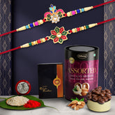 (K2_557+558_AS) Rakhi with Assorted Chocolate Dryfruits 96gm| Rakhi for brother with gift | handmade rakhi |rakhi combo for brother | stylish rakhi for brother | Set of 2 Rakhi |