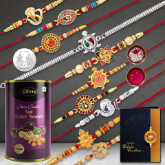 (K10_MC31_BS) Rakhi Combo with Chocolate Butter Scotch 96gm, Pooja Coin & Greeting Card, Rakhi Gift Hamper, Rakhi for brother with gift, chocolate gift pack, rakhi with Chocolate Gift Hemper, Fancy Rakhis for men, rakhi set of 10