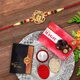 (K1_544_CM32+DS) Multicolor Rakhi Combo with Chocolate Almonds , Silver Color Pooja Coin, Roli Chawal & Greeting Card | Occasion | Rakhi for brother with gift | chocolate gift pack |rakhi with Chocolate Gift Hemper | Bracelets for men | Set