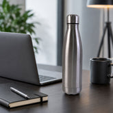 Silver stainless steel leak-proof water bottle
