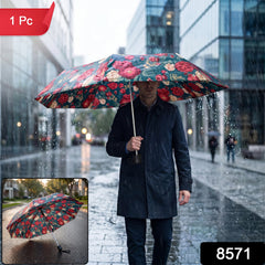A red banner with "1 Pc" is in the top left corner, and "8571" in the bottom right, over a man holding a floral umbrella in