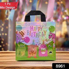 Birthday gift bag displayed on table