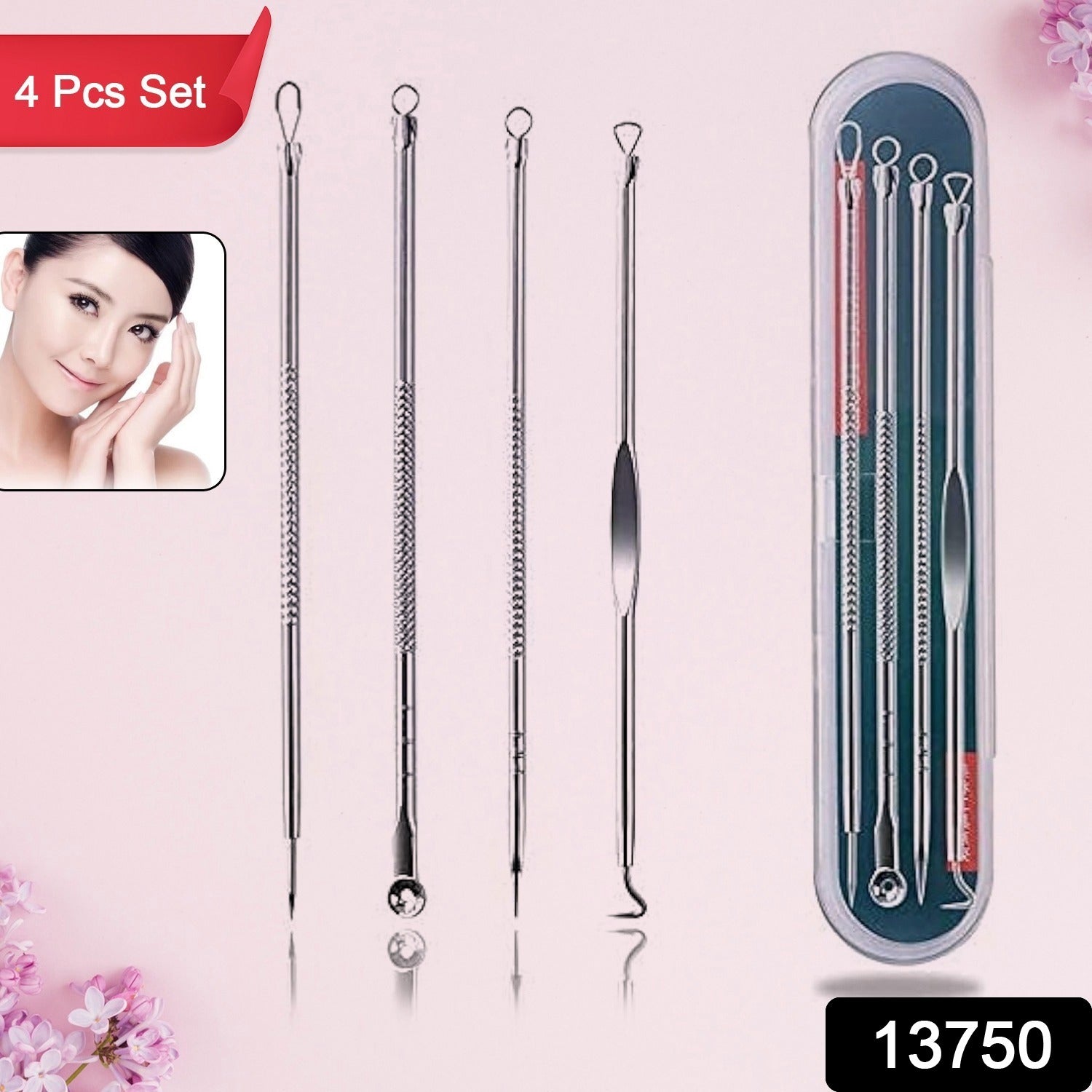 4-in-1 stainless steel blackhead remover tool with portable case