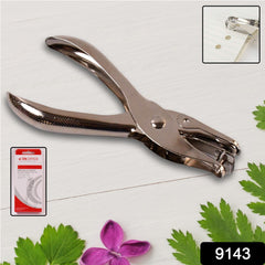 Manual single hole puncher close-up showing handle and punch