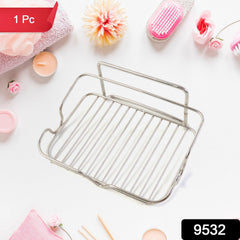 Stainless steel soap dish on countertop