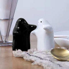 Modern ceramic salt & pepper shakers, front view