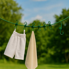 Portable elastic clothes drying rope with metal clips