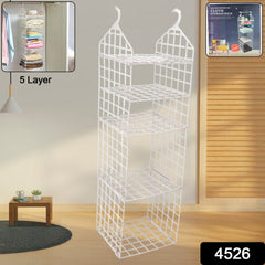 Side angle showing layers of folding clothes rack