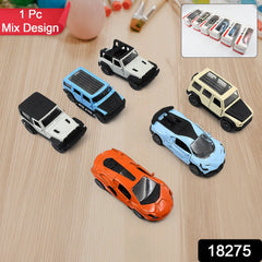 Close up of pull back car toy showcasing metal and plastic parts