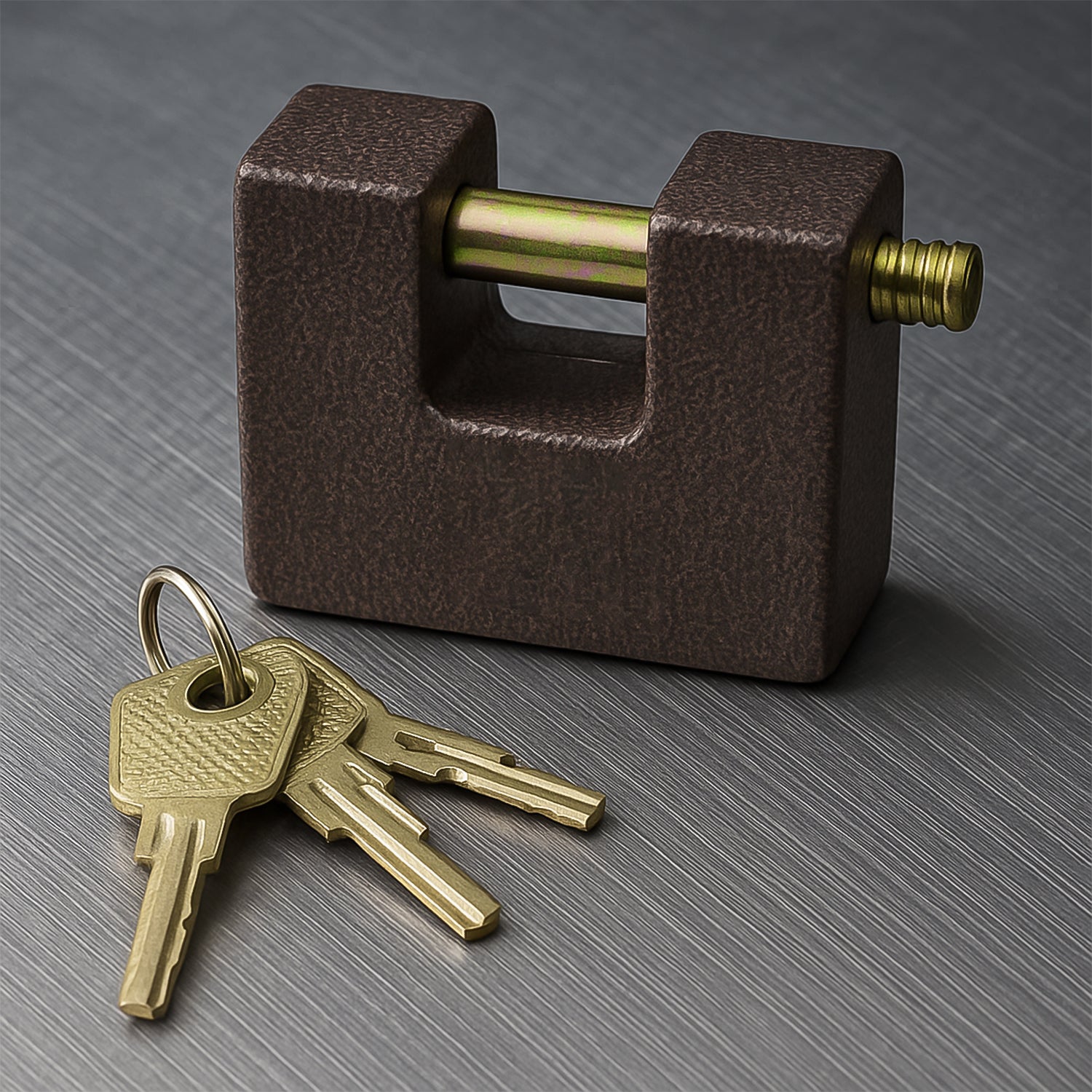 Heavy duty black iron door lock with brass core and 5 keys