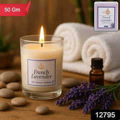 Close-up of In'lief French Lavender candle burning