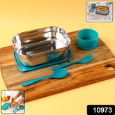 Steel lunch box set with separate snack container and fork spoon