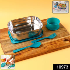 Steel lunch box set with separate snack container and fork spoon