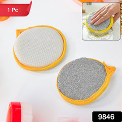 Double duty dishwashing sponge and brush on white background