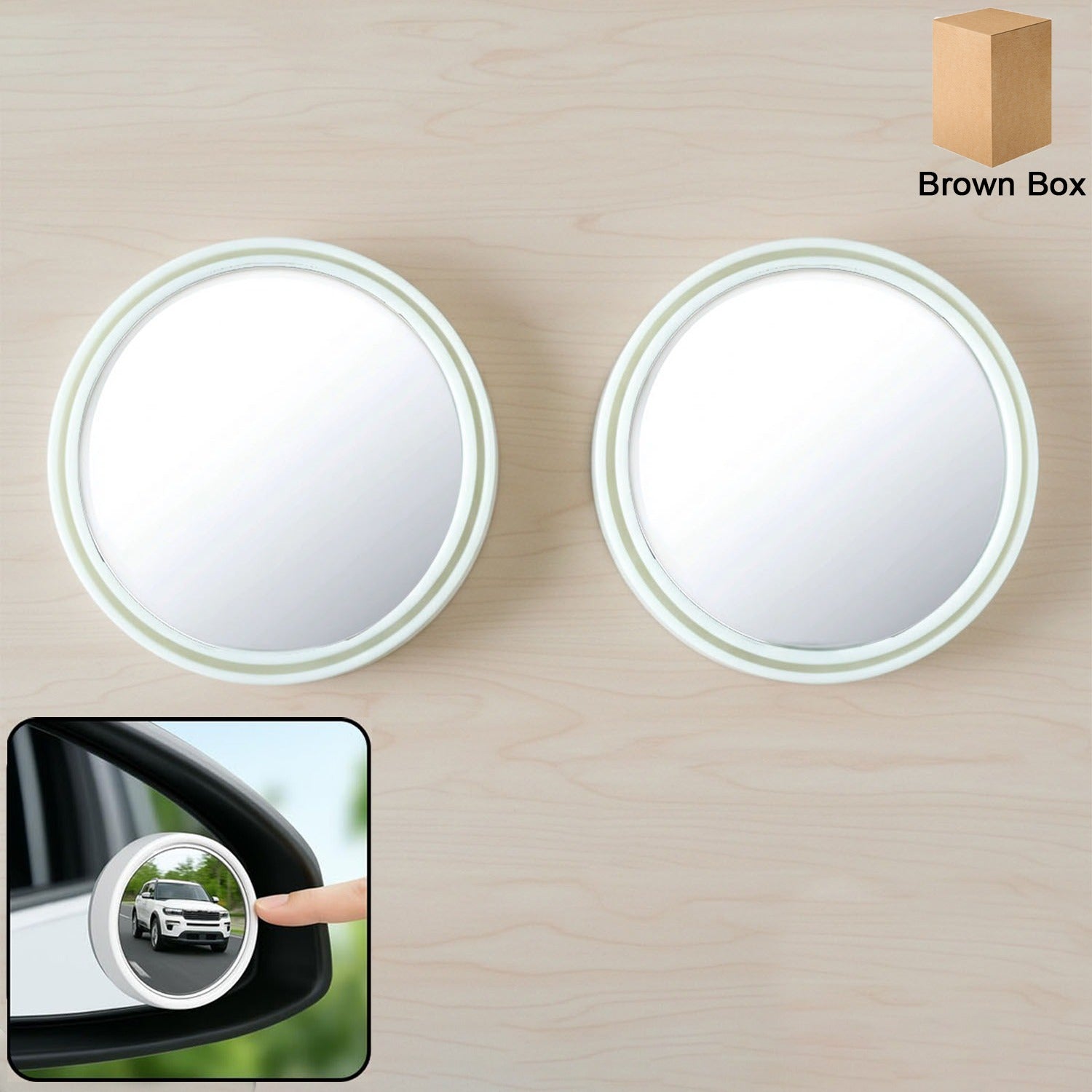 White round car blind spot mirror set on car side mirror