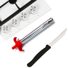 Sharp kitchen knife with pointed tip and colorful handle