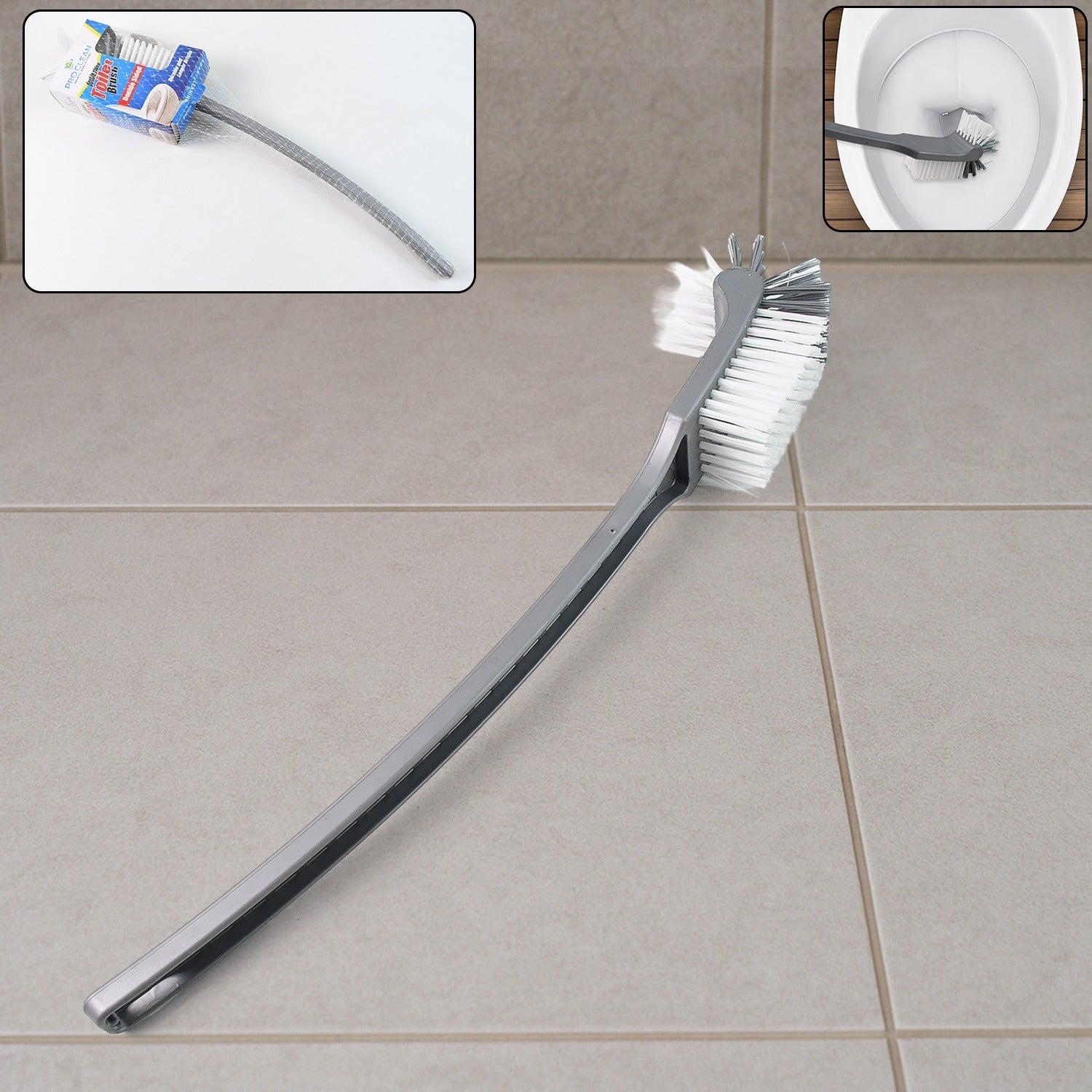 Pro Clean ergonomic long handle toilet brush with curved nylon bristles